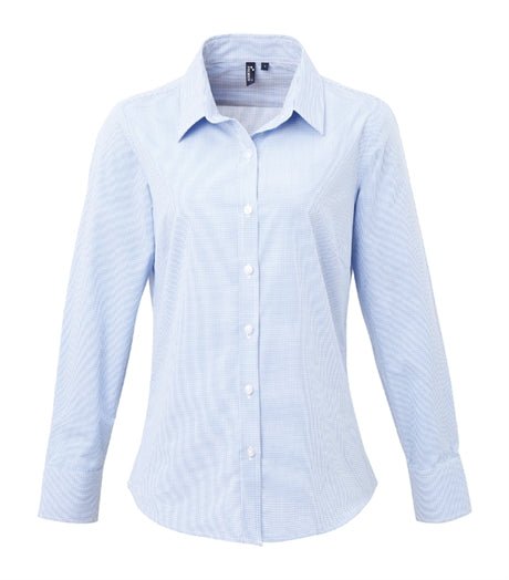 Ladies Microcheck Gingham LS Cotton Shirt